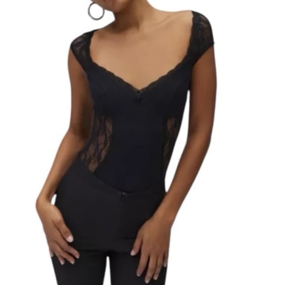 Out From Under Sweet Cheeks Lace Trim Bodysuit Black Small Goth Coquette Grunge